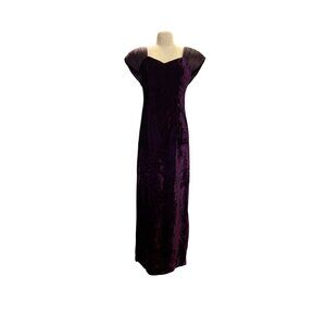 Vintage Jordan Purple Velvet Gown With Pleated Satin Sleeves Bow Detail Sleevele